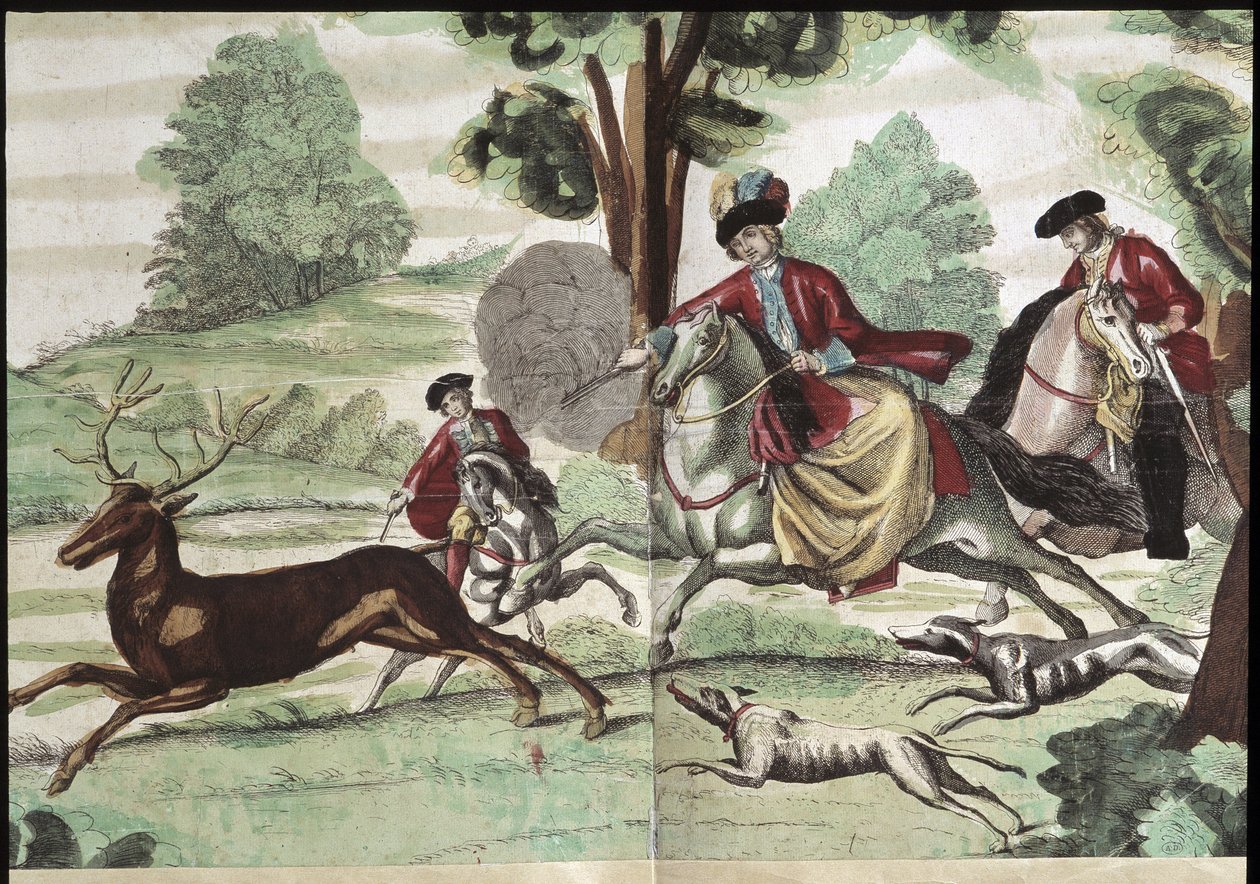 Cena de caça - gravura de Unknown artist