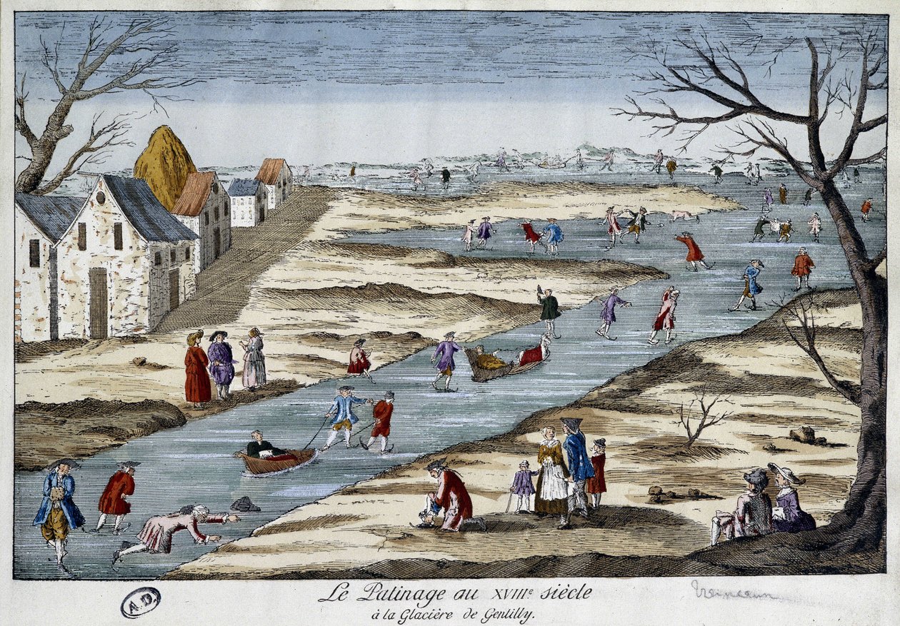 Patinagem no gelo na Gentilly - gravura de Unknown artist