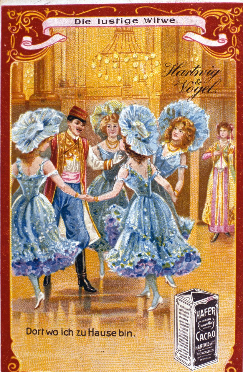 Ilustração para a "Viúva Feliz" de Franz Lehar, compositor húngaro (1870-1948). Acto II. chromolithographof do final do século XX. de Unknown artist