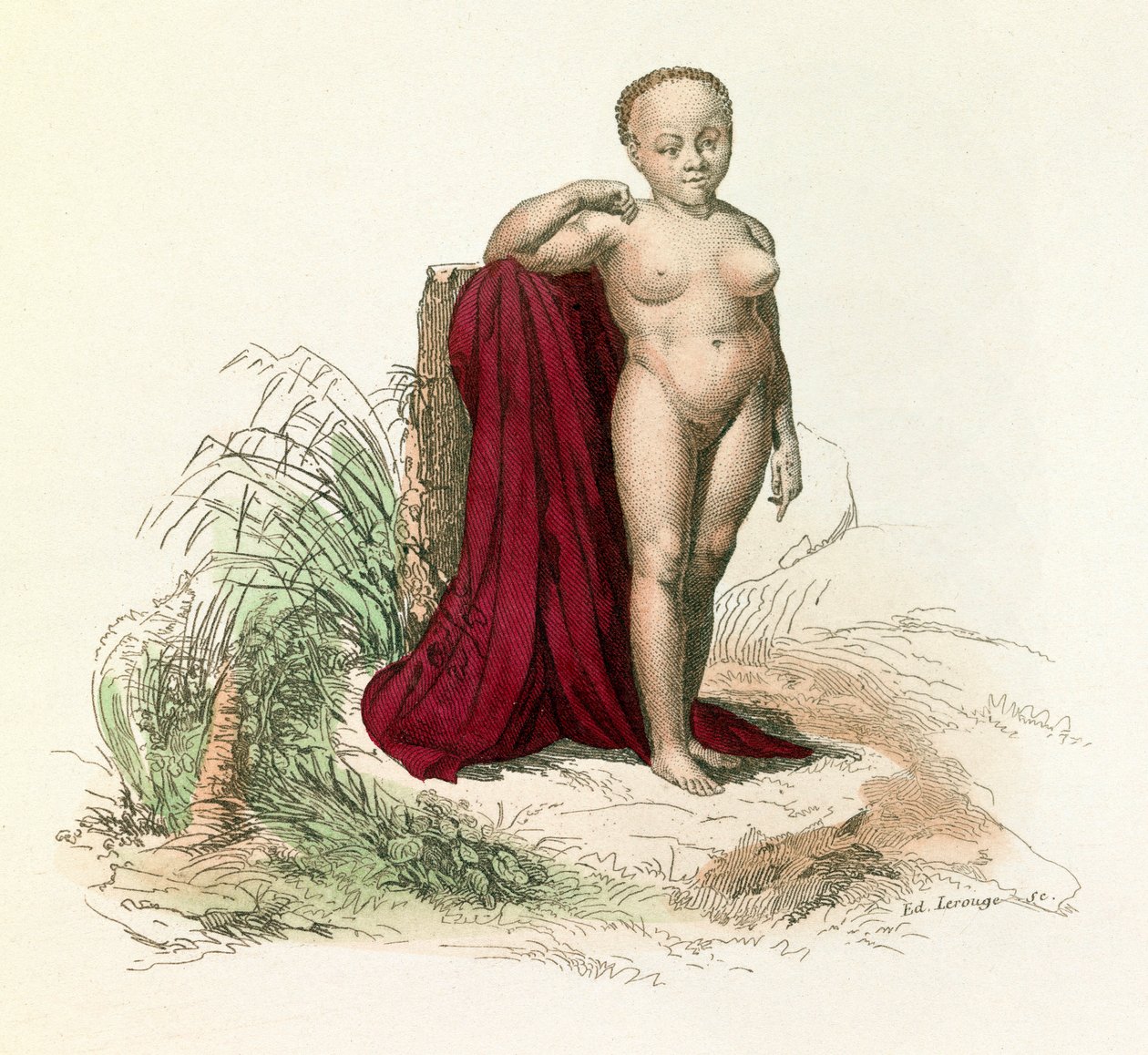 Ilustração do livro "Obras Completas de Buffon": História Natural do Homem: Negresse branca (gravura) de Unknown artist