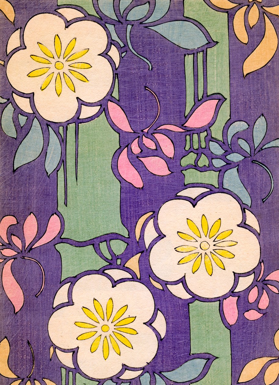 Ilustração de Flores em fundo de lavanda e verde de Unknown artist