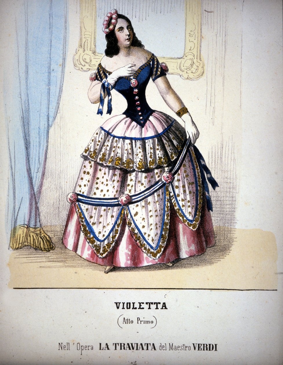 Ilustração da personagem de Violetta Valéry na "Traviata" de Giuseppe Verdi. Gravura do século XIX. de Unknown artist