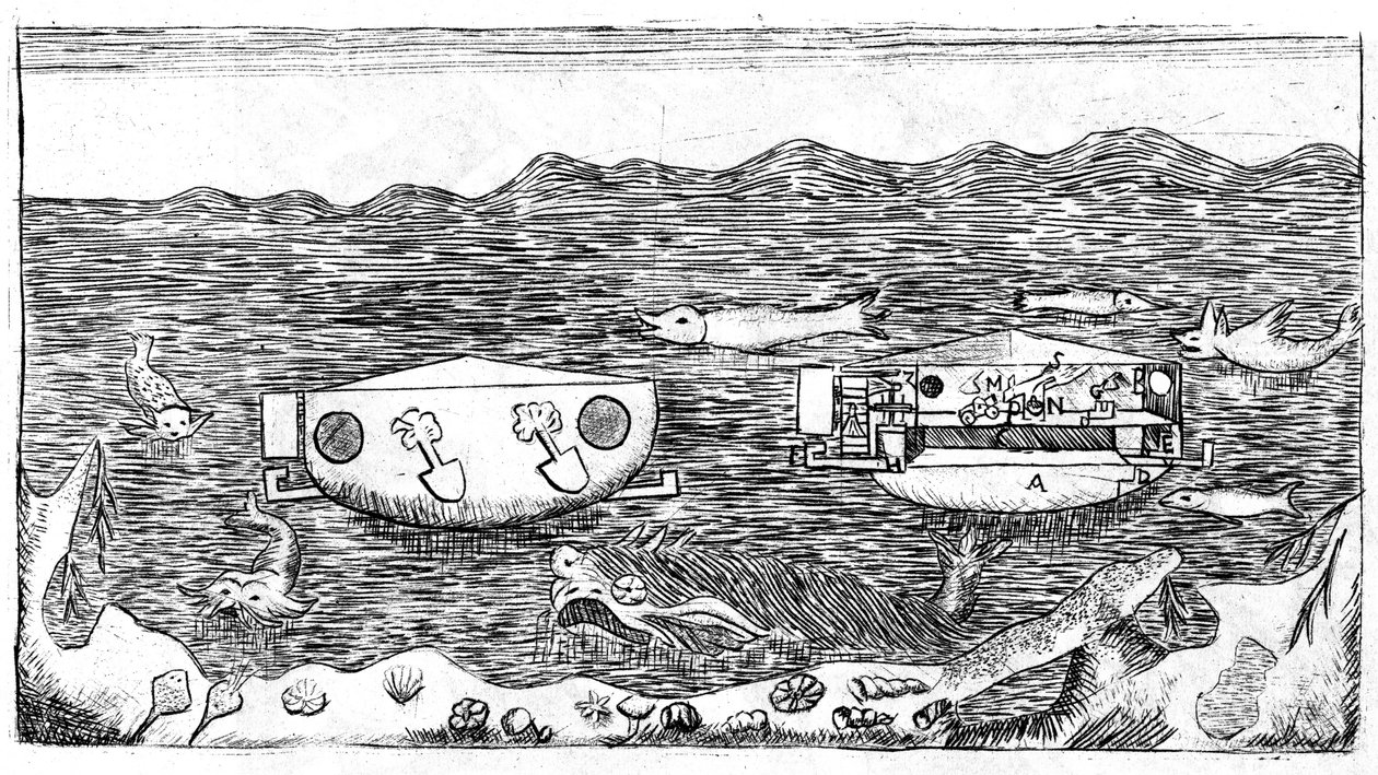 Ilustração do final do século XVIII sobre como navegar debaixo de água em "Novo tratado sobre a verdadeira rectificação do círculo medido exactamente com o diâmetro, útil à trigonometria... Com uma dissertação sobre como navegar debaixo d