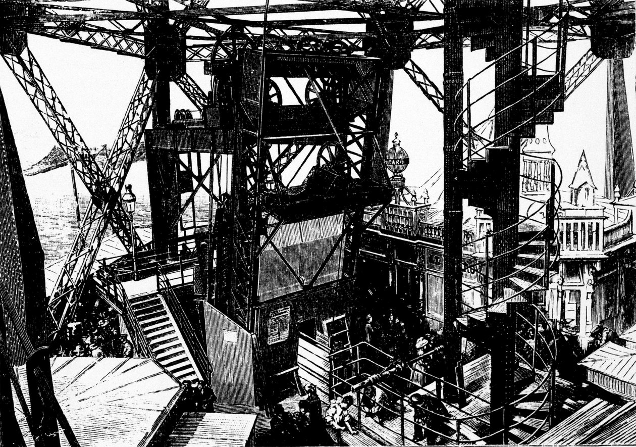 Ilustração sobre a construção da Torre Eiffel. de Unknown artist