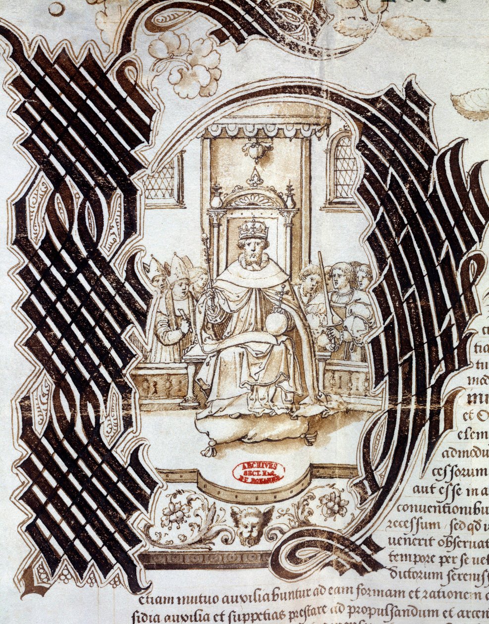 Em 1522 Carlos V assinou com o Rei Henrique VIII da Inglaterra (1491-1547) o Tratado de Windsor, prevendo uma invasão da França Miniatura a partir de um manuscrito que retratava Henrique VIII. 1532 Paris, Arquivo Nacional de Unknown artist