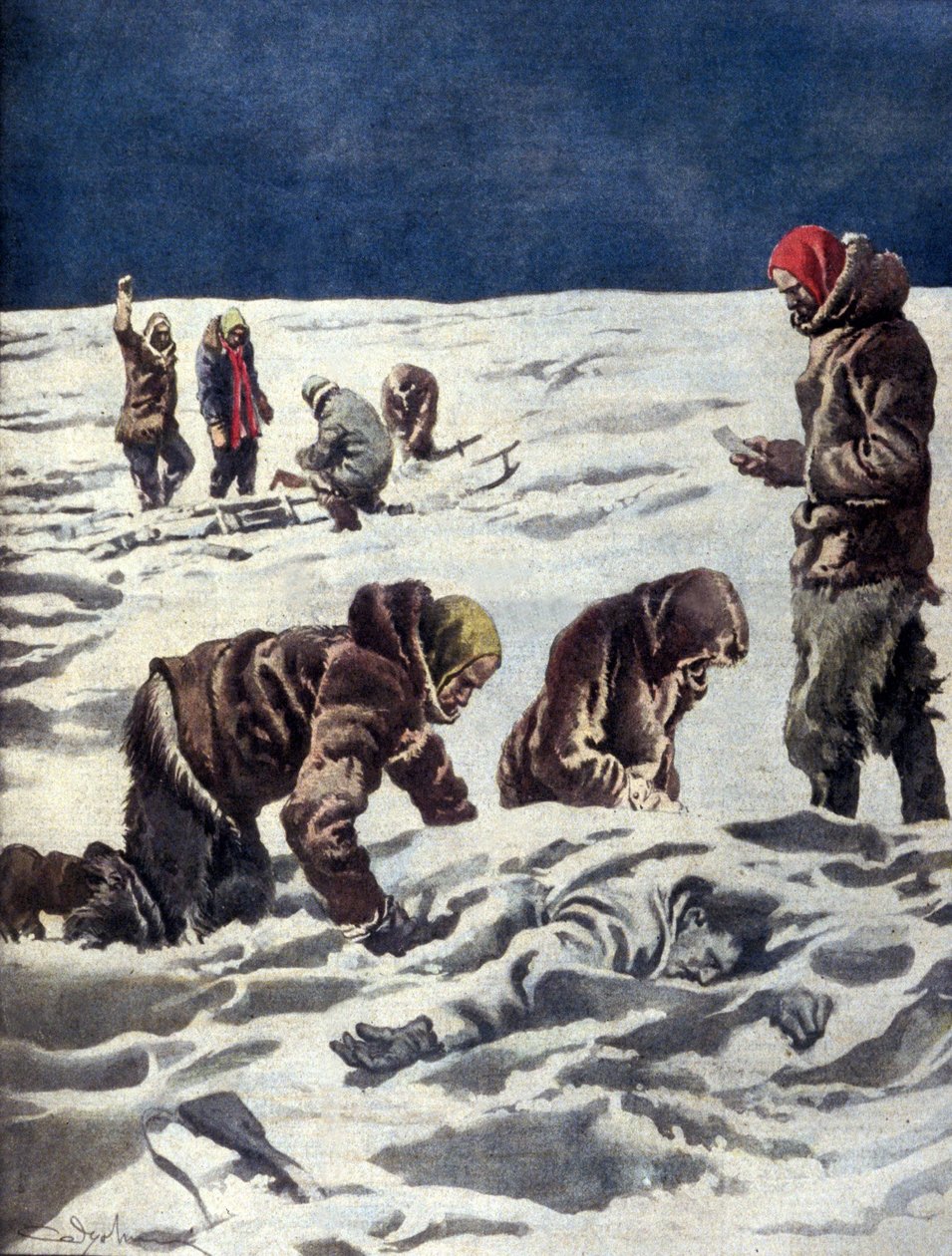 Em 1930, a expedição científica norueguesa do Dr. Horn encontrou os restos mortais do explorador sueco Solomon Andrée de Unknown artist