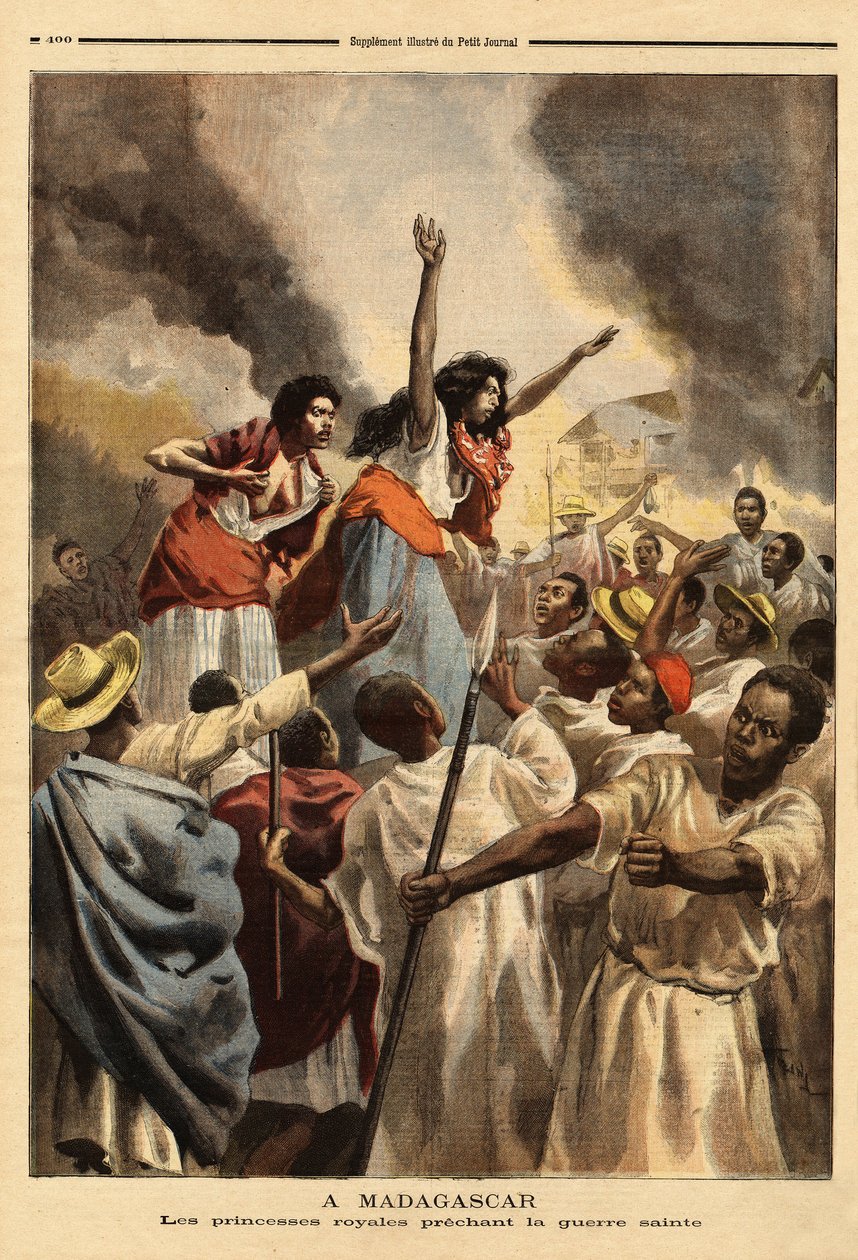 Em Madagáscar, a princesa real (irmã e tia da rainha) prega a guerra santa contra a França. Gravação no "Le petit journal" 9/09/1894. A coleção de Selva. de Unknown artist