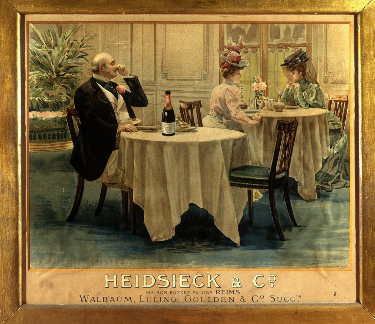 Em um restaurante - Cartaz publicitário para Champagne Heidsieck, final do século XIX de Unknown artist