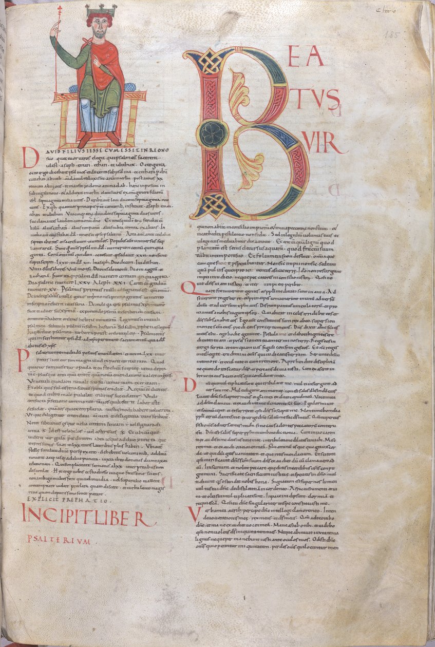 Incipit David, Beatus; Incipit of Psalms, século XI (miniatura, manuscrito membranoso) de Unknown artist