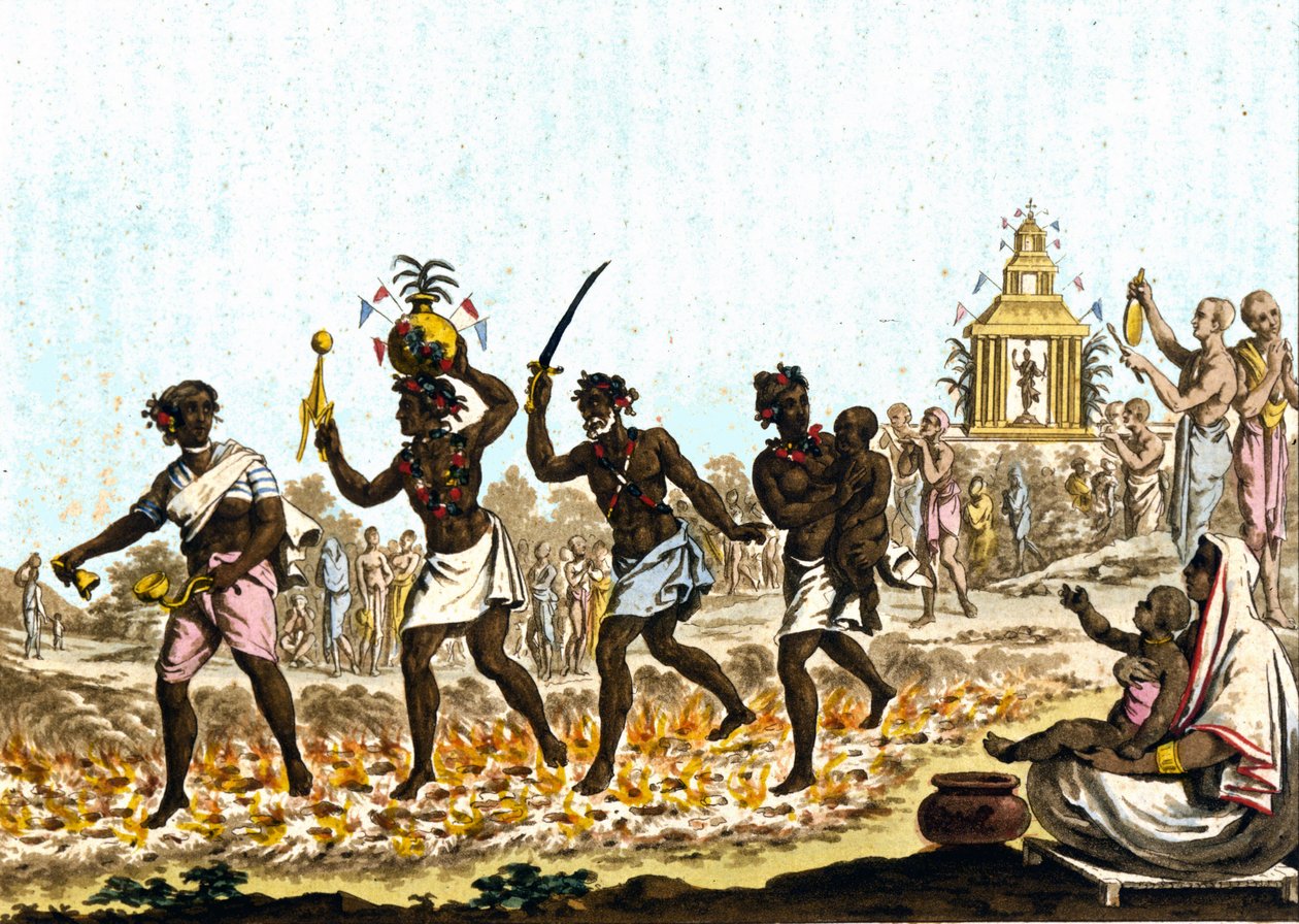 Índia. Fakirs andando sobre brasas incandescentes. Gravura do século XIX. de Unknown artist