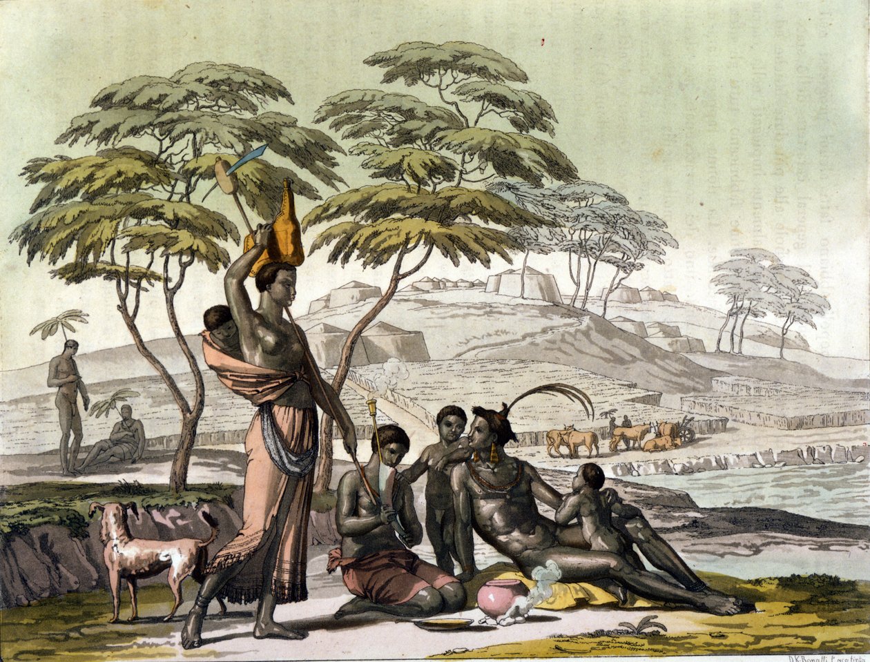 Indiano de Botsuana (Bechuanaland) Gravura em "O traje antigo e moderno" de Jules Ferrario de Unknown artist