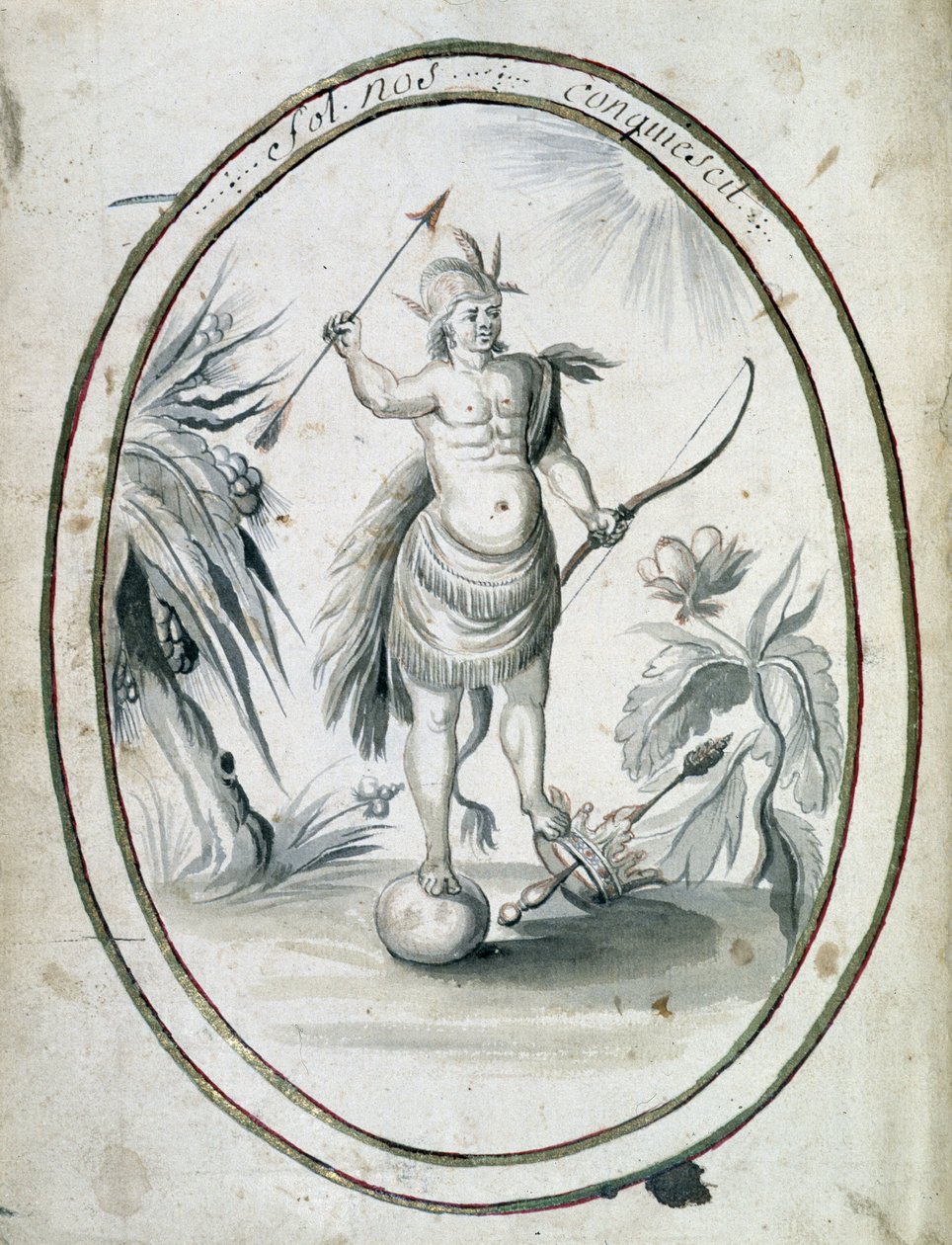 Índio do Canadá com seu arco e flechas - frontispício do manuscrito "Diálogo ou entrevista de um francês com um selvagem". de Unknown artist