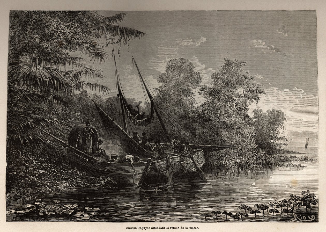 Índios Tapuyas (Brasil) estão presos em seus barcos, esperando o retorno da égua de Unknown artist