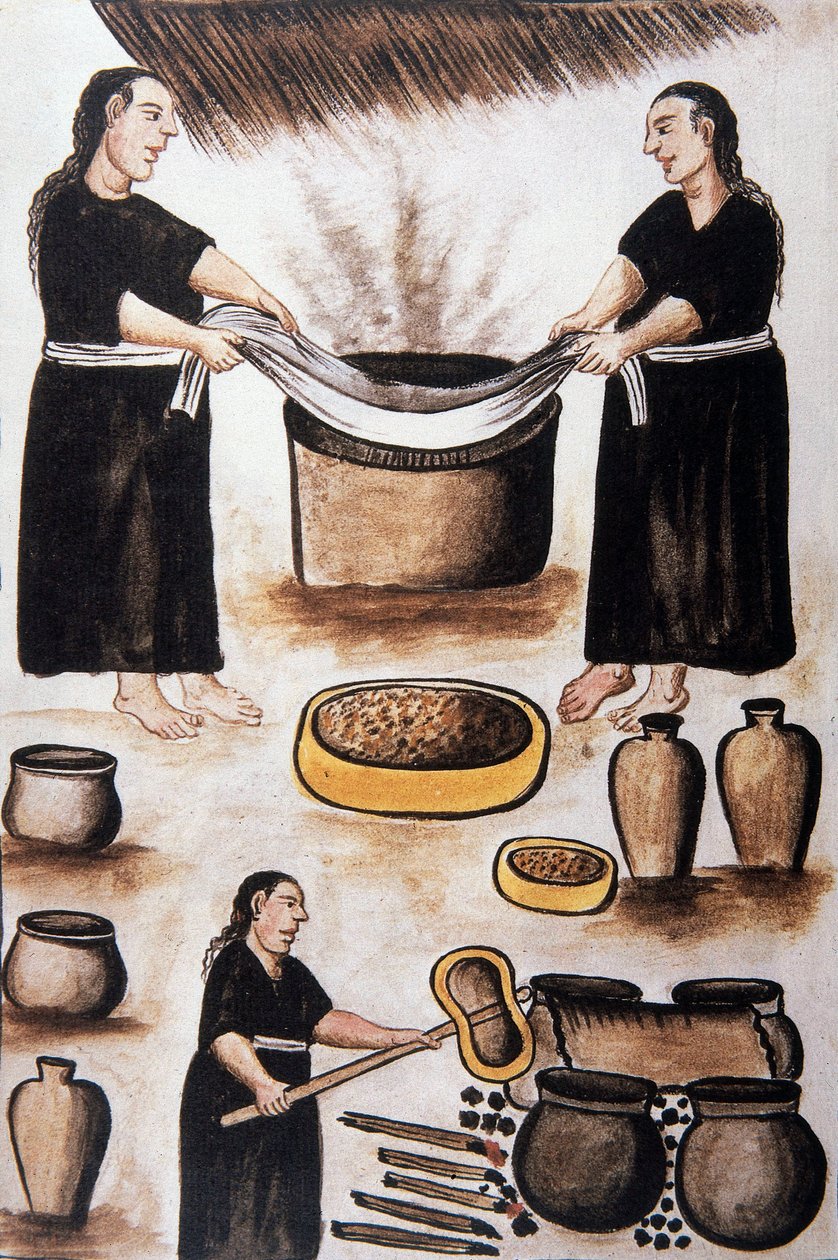 Indígenas cozinhando carne, do livro "Trujillo del Peru" ou "Códice Martínez Compañón", de Baltazar Martinez Compañón y Bujanda, bispo de Trujillo (1782-1785) de Unknown artist