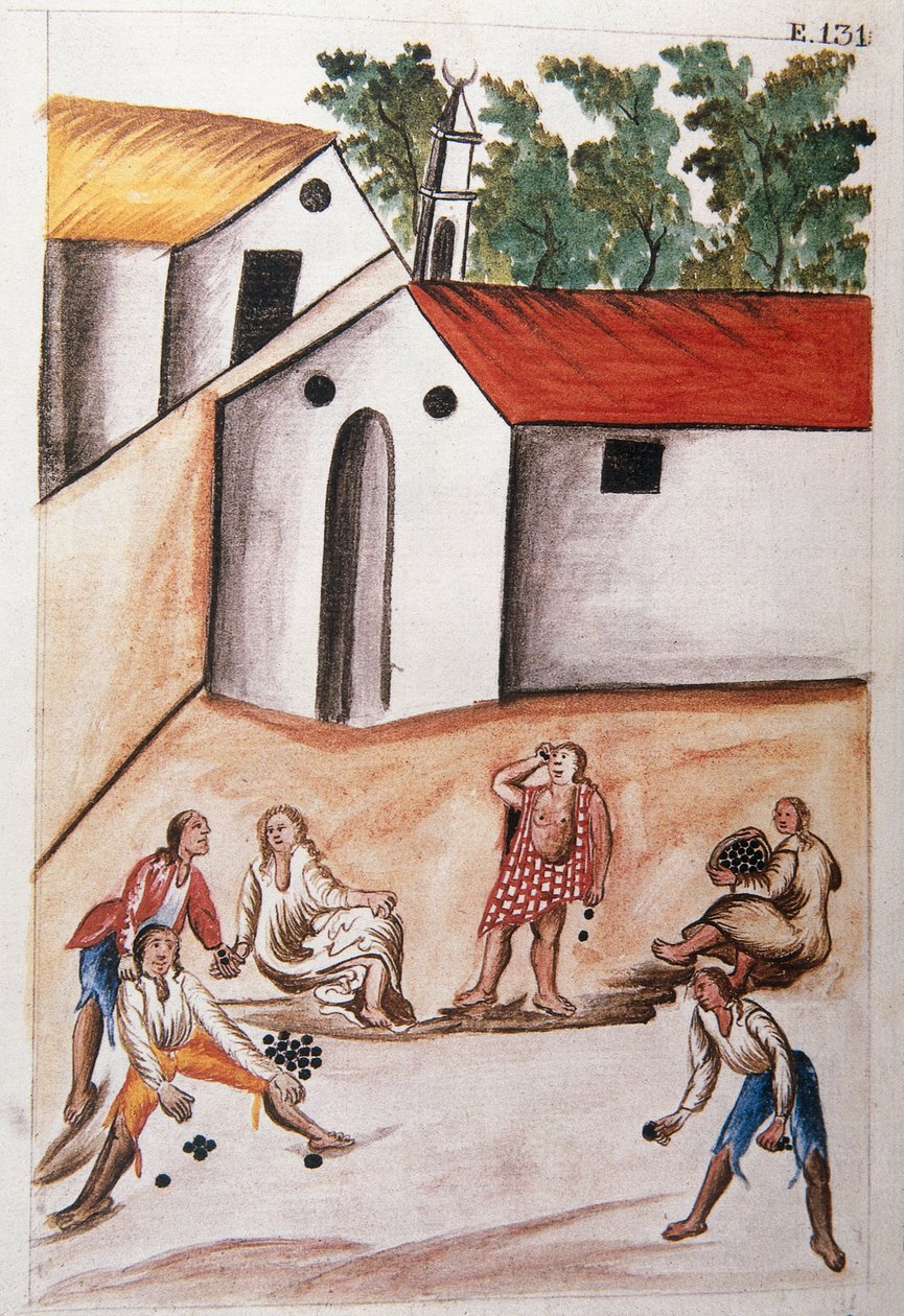 Índios jogando o jogo dos choloques, do livro "Trujillo del Peru" ou "Códice Martínez Compañón", de Baltazar Martínez Compañón y Bujanda, bispo de Trujillo (1782-1785) de Unknown artist