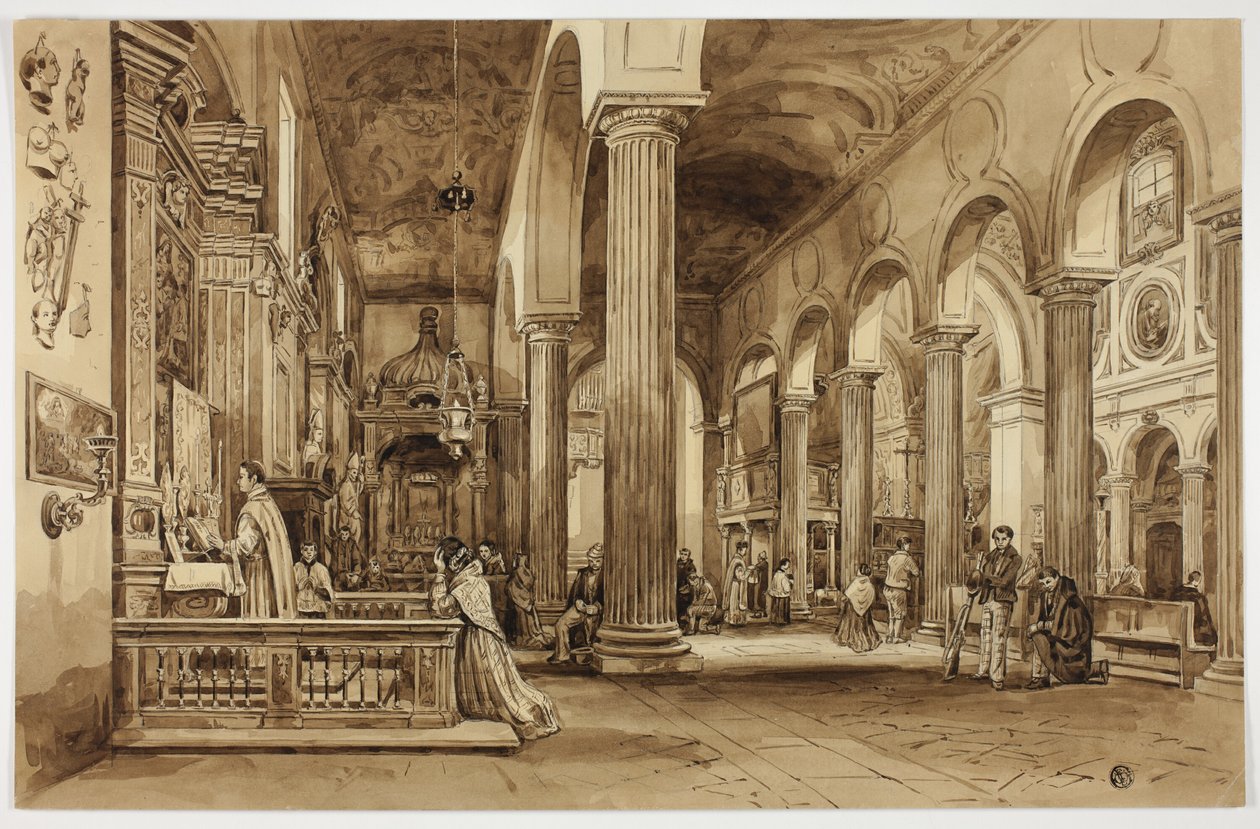 Interior de uma catedral no Sul de Itália de Unknown artist