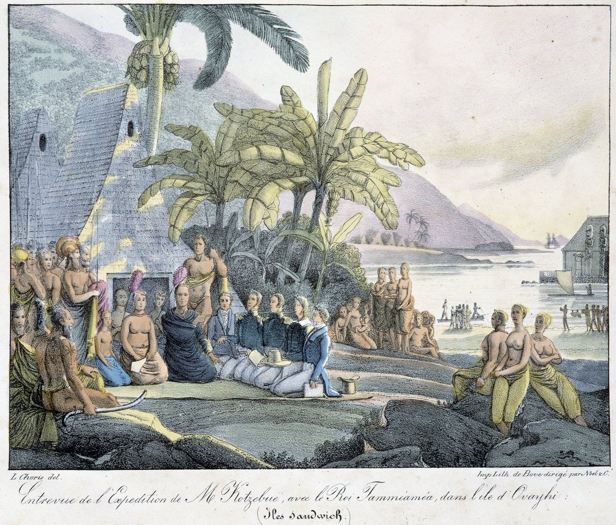 Entrevista da Expedição do Sr. Kotzebuë com o Rei Tammeamea na Ilha Ovayhi. (Ilhas Sandwich) de Unknown artist