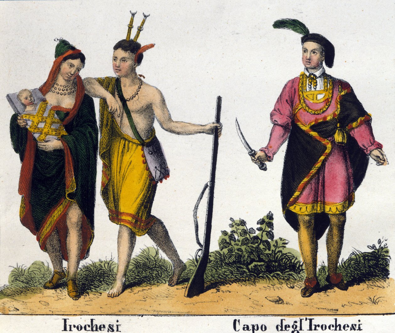 Índios iroqueses dos Estados Unidos da América. Litografia do início do século XIX de Unknown artist