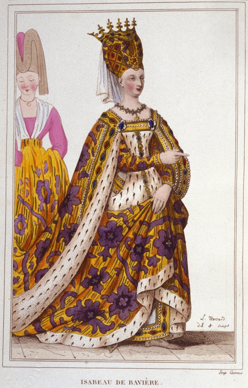 Isabeau (Isabelle, Elisabeth) da Baviera (1371-1435). Rainha de França. Gravura de 1830. de Unknown artist