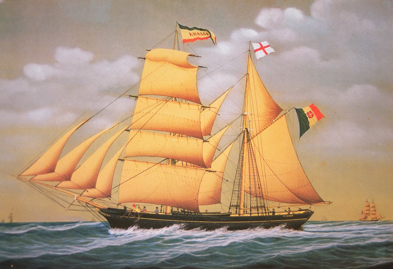 Escuna italiana "Amália", última metade do século XIX (cor litho) de Unknown artist