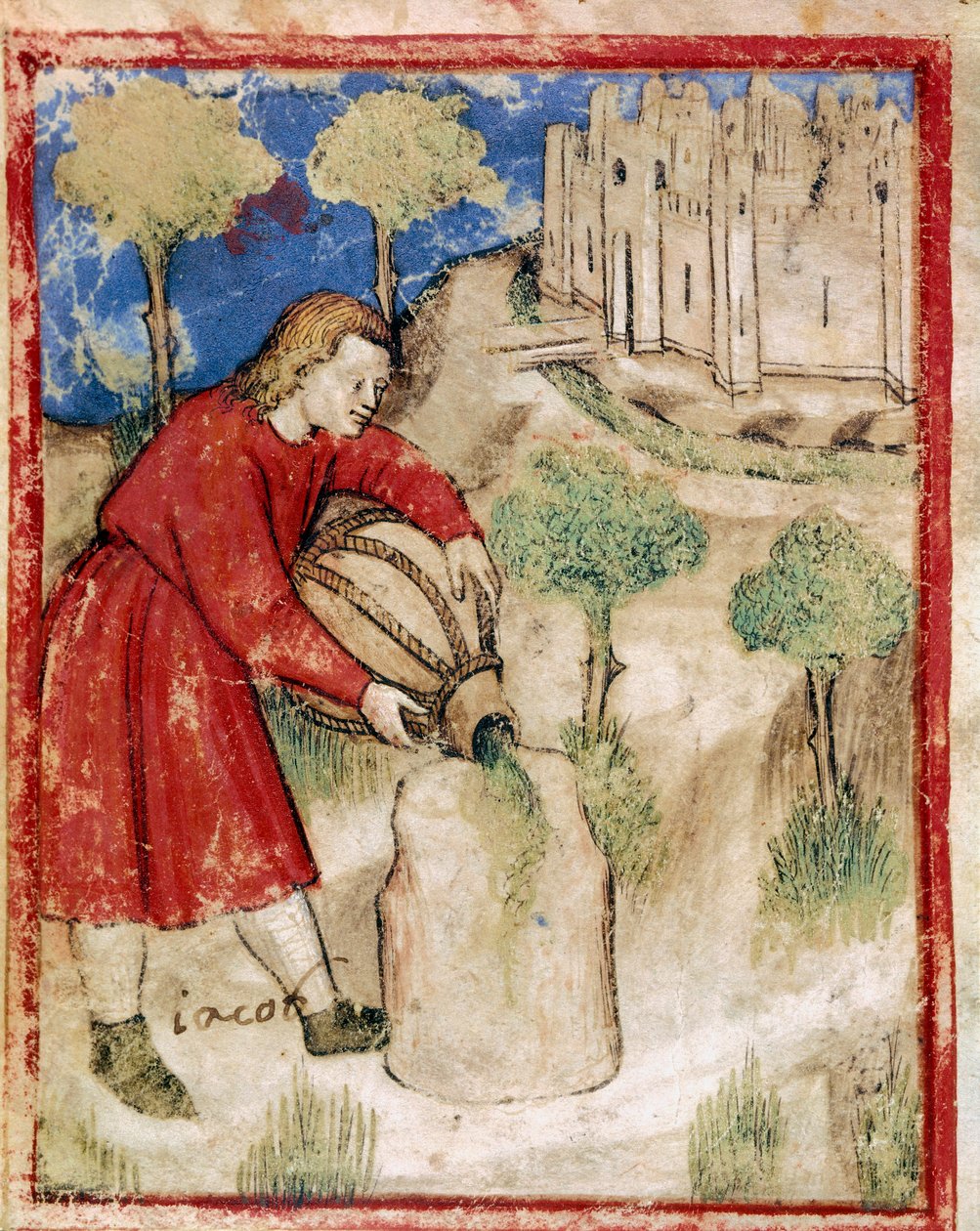 Jacob derramou óleo sobre a pedra que o serviu como almofada miniatura do códice 212 (ou códice padovano ou Bíblia de Pádua) 1390-1400 Rovigo, Accademia dei Concordi de Unknown artist