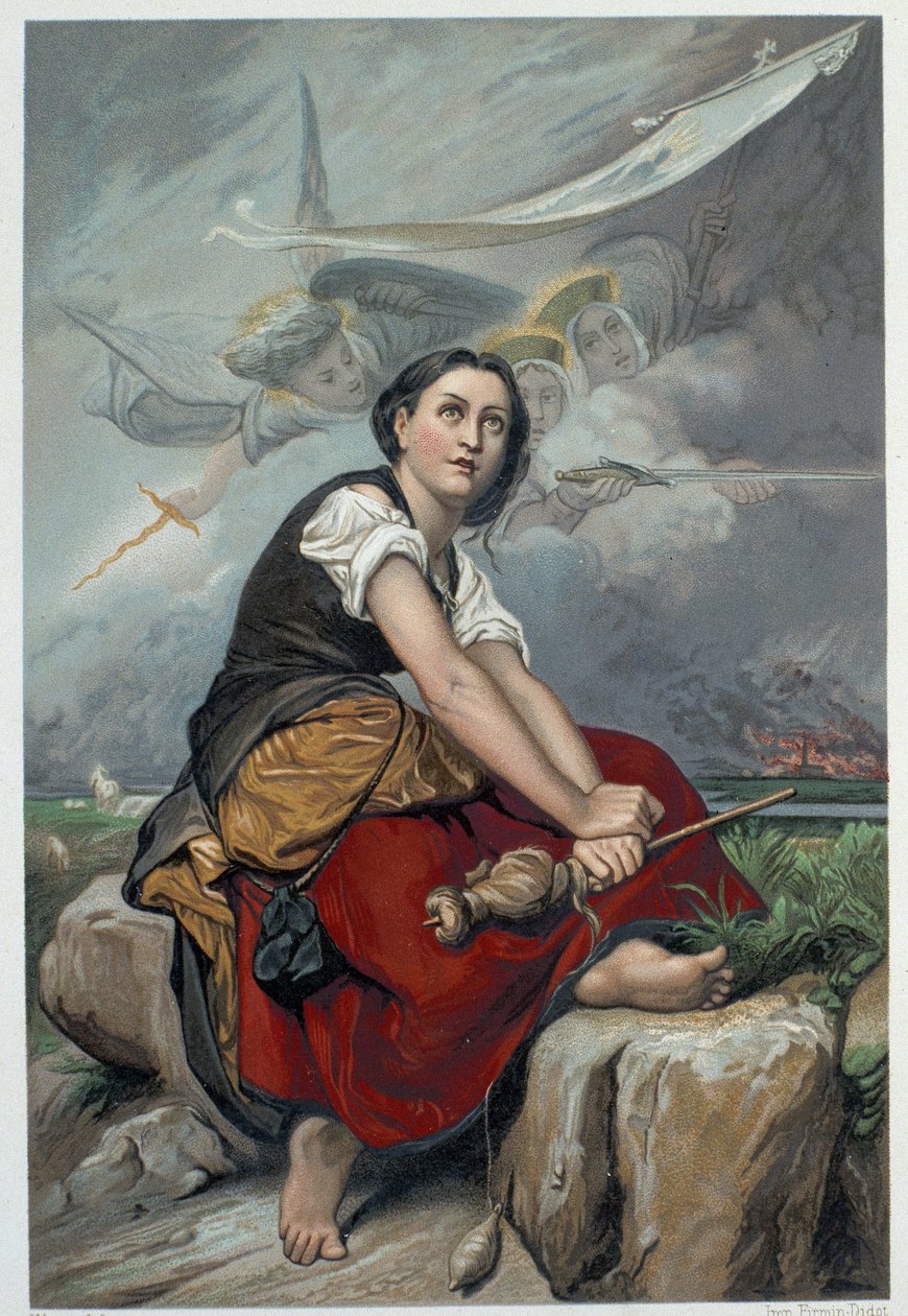 Jeanne ouve as suas vozes celestes: o arcanjo São Miguel, Santa Catarina e Santa Margarida ordenou-lhe que fosse a França para ajudar o rei e assegurou-lhe que Deus o ajudará - em "Jeanne d