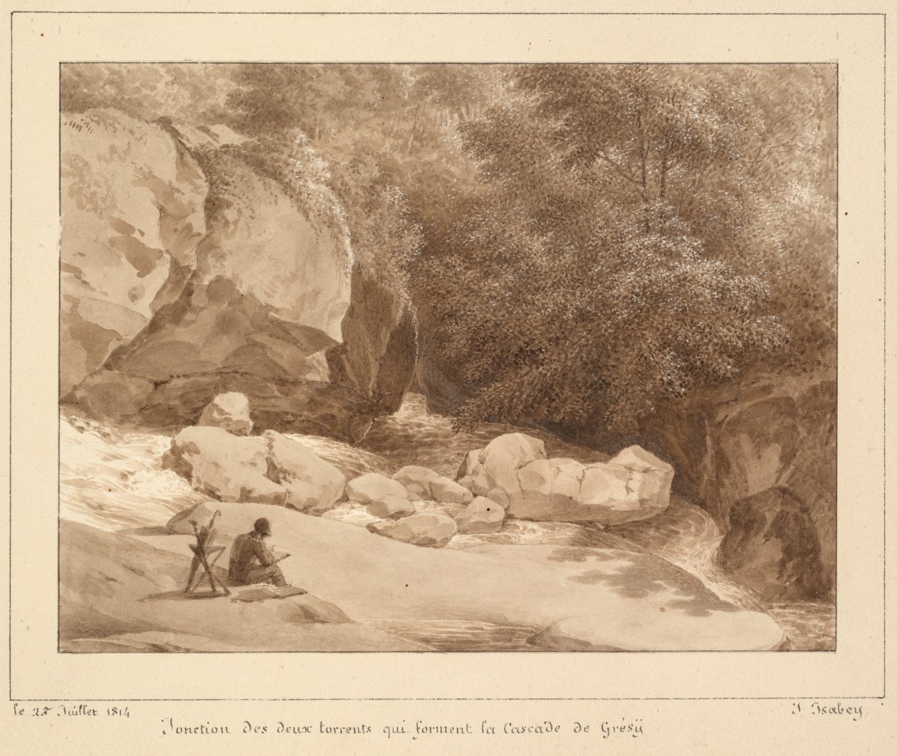 Junção das duas torrentes que formam a Cascata de Grésy de Unknown artist