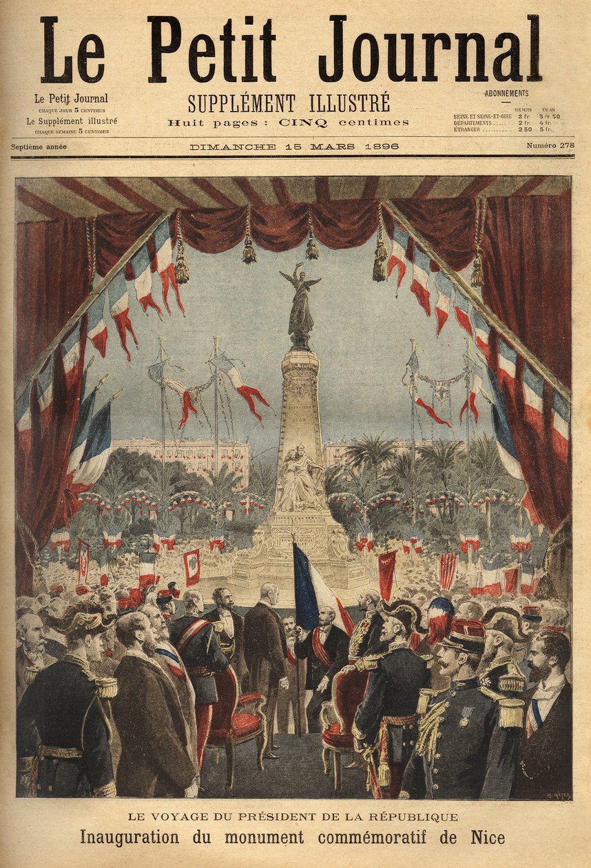 Viagem do Presidente da República, Felix Faure (1841-1899), para a inauguração do monumento comemorativo da penhora do Conde de Nice à França. Gravura no "Le petit journal"/1896. A coleção de Selva. de Unknown artist