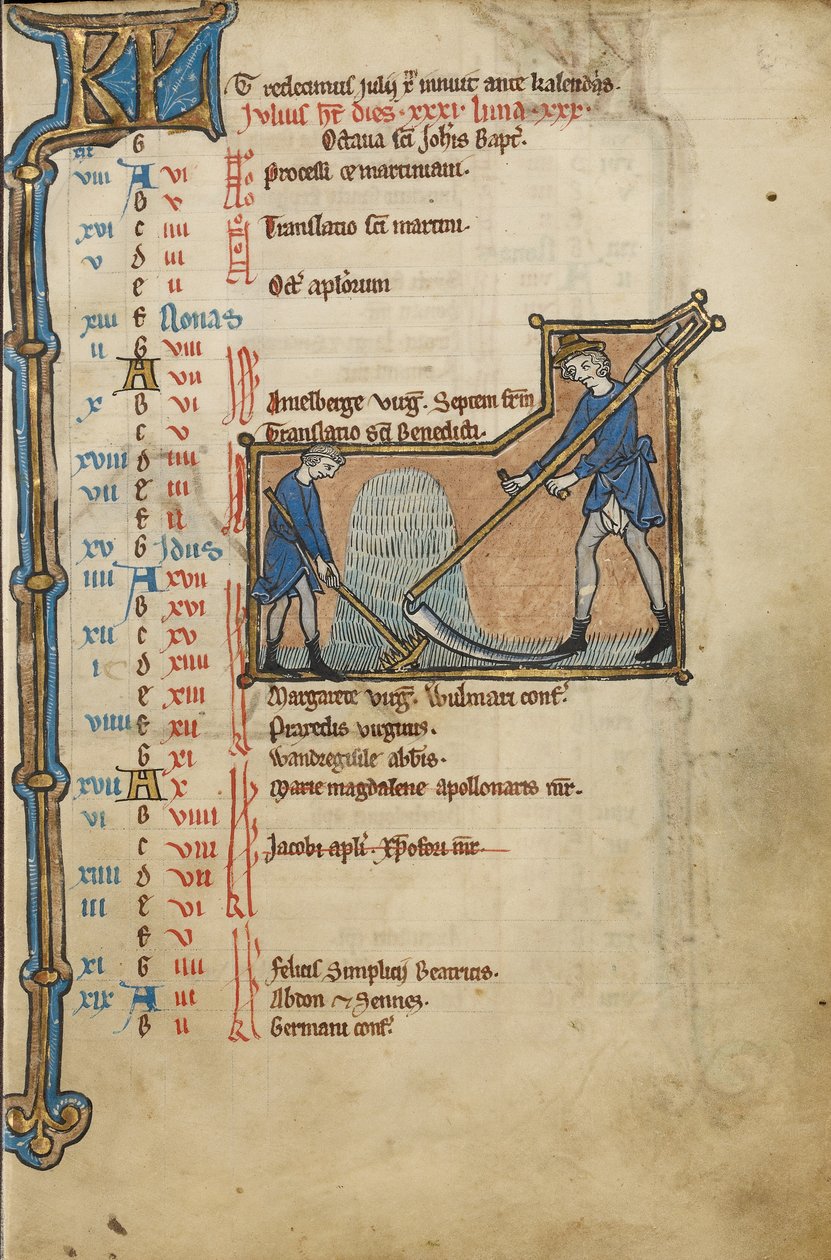 Página do calendário de julho; Corte de relva de Unknown artist