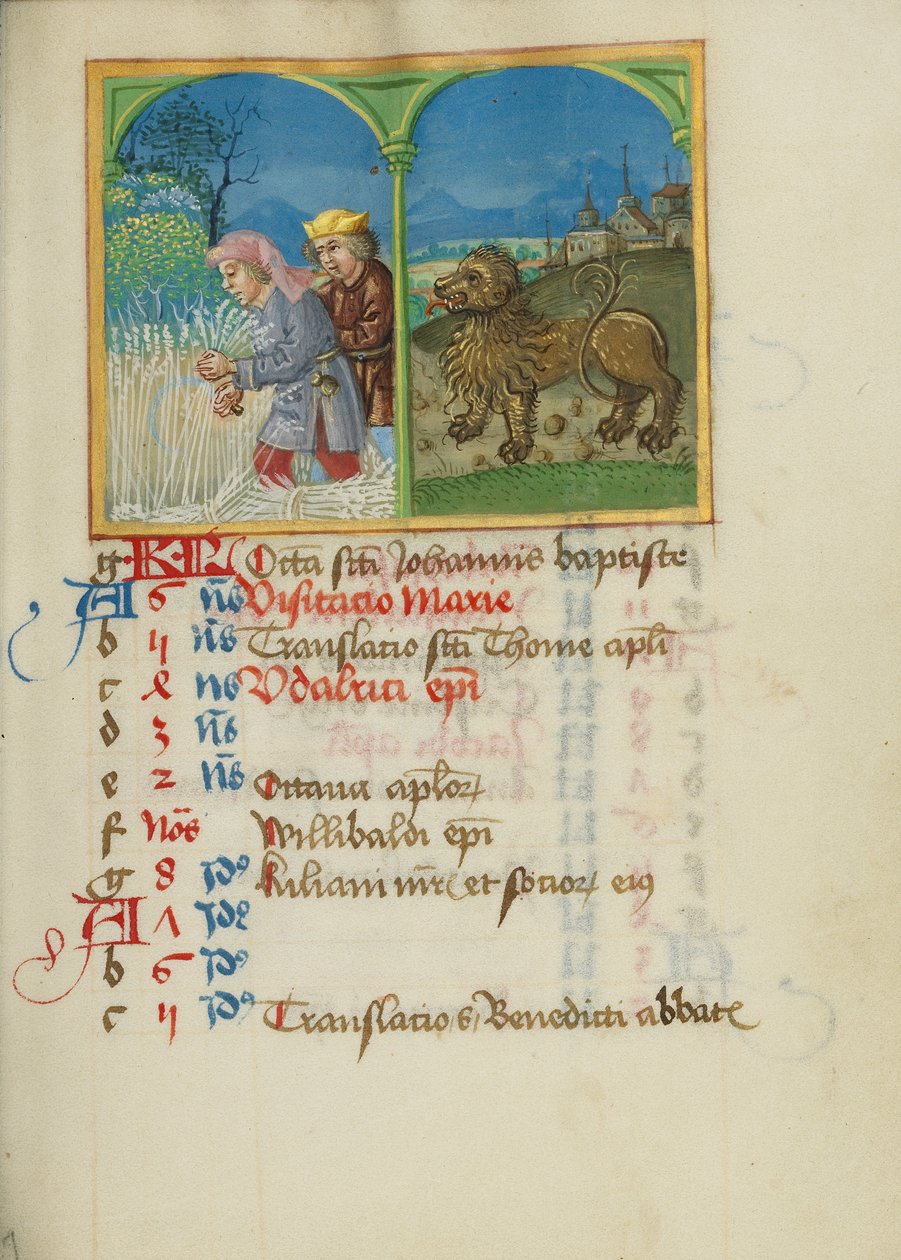 Página de Calendário de julho; Colheita; Leão de Unknown artist