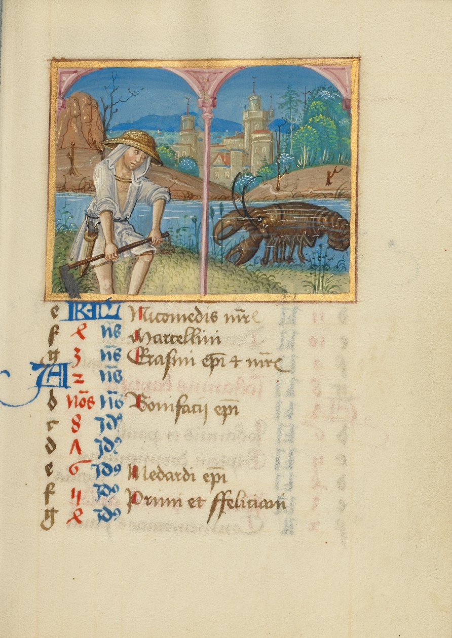 Página do calendário de junho; Corte de relva; Cancro de Unknown artist