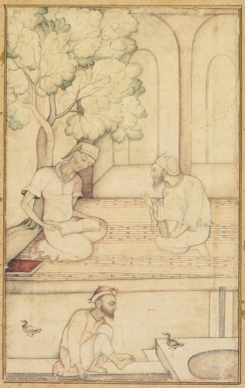 Kabir e dois seguidores em um terraço (reto) de Unknown artist