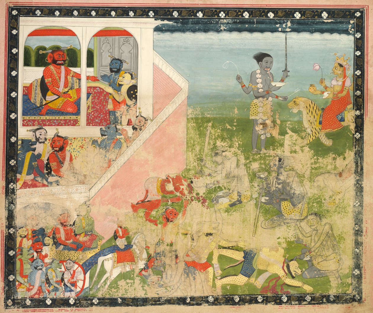Kali e Devi Attack: Folha de um Devi Mahatmya de Unknown artist