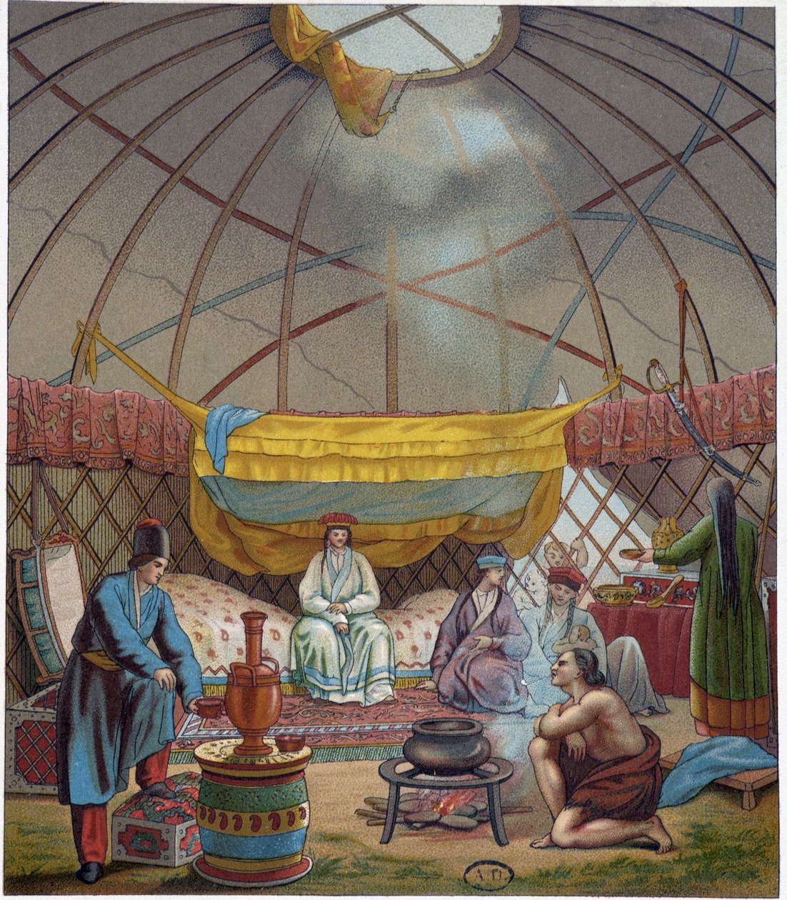 Kalmouk (nômades russos) em seu yurt de Unknown artist