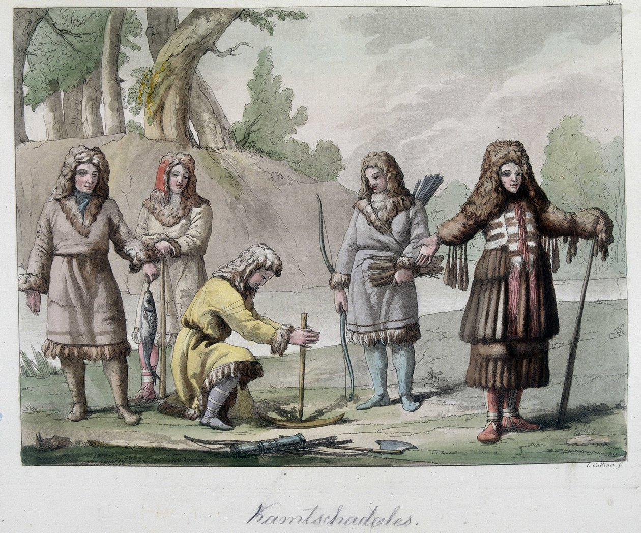 O povo Kamtschadales na Sibéria. Em "The old and modern costume" 1819-1820, de Ferrario. de Unknown artist