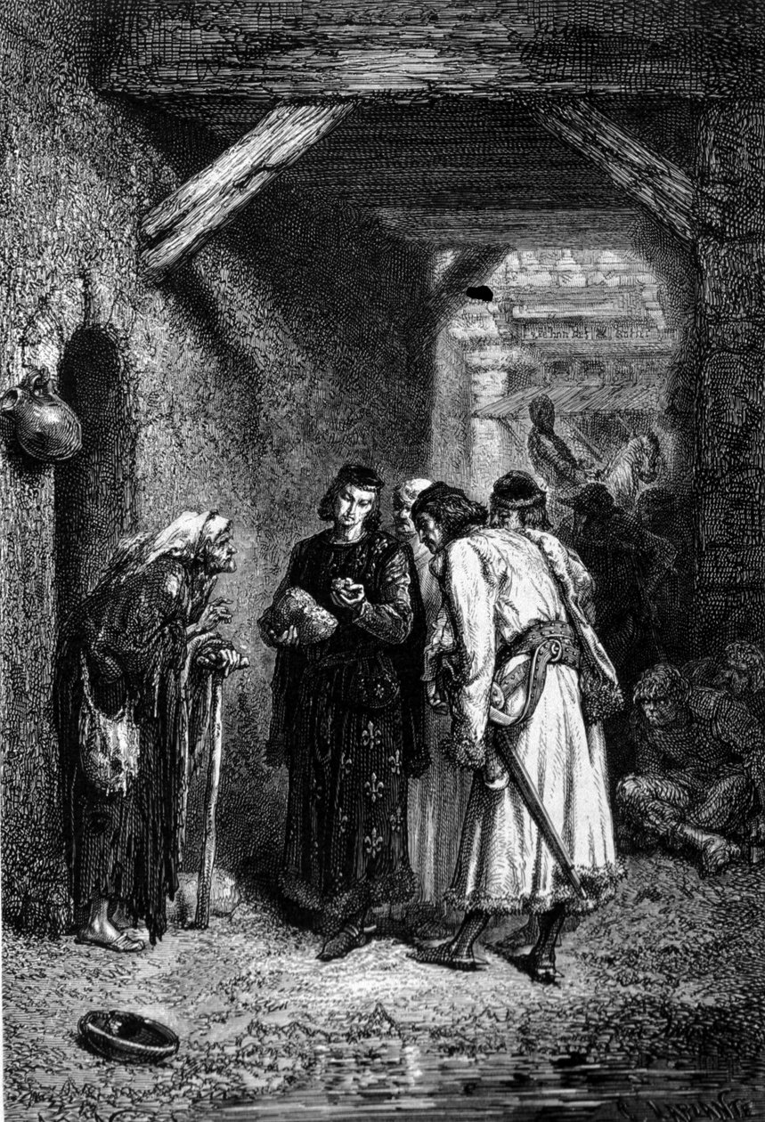 O rei Luís IX ou São Luís (1214 - 1270) examina o pão das pessoas pobres e descobre que está seco. de Unknown artist