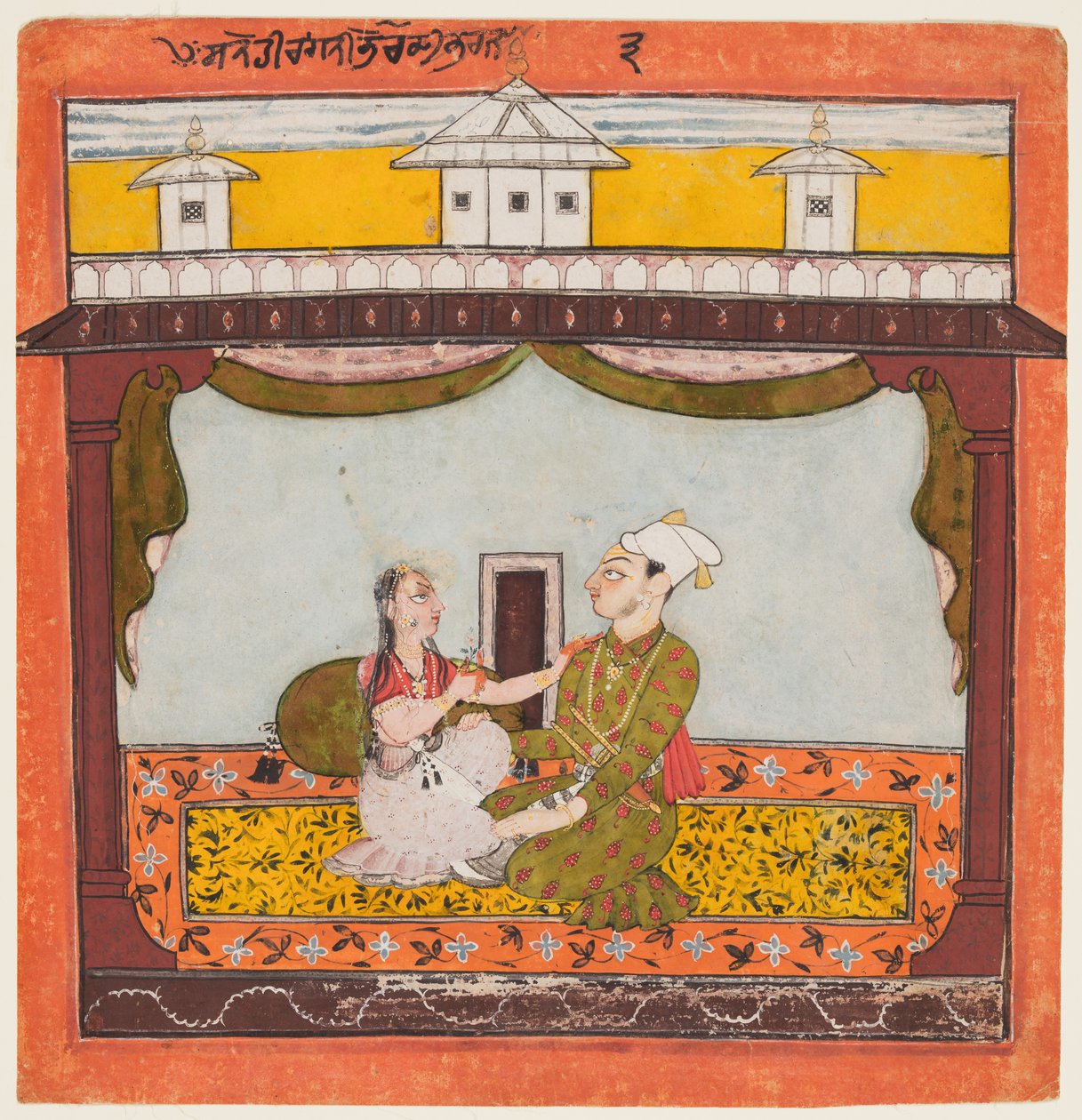 Rei e Rainha em Zenana: Sandehi Ragini, Esposa de Bhairava, do "Segundo Basohli Ragamala" de Unknown artist