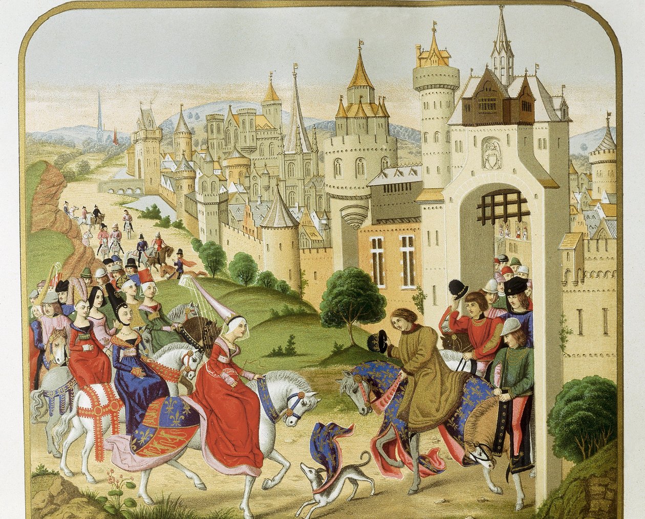 “" Rei de França Carlos IV recebeu a visita de sua irmã Isabel de França, a Rainha de Inglaterra (1292-1358), esposa de Eduardo II, que veio para se refugiar "" De acordo com as crônicas de Jean Froissart. Barcelona do século XIX. Sant Jordi Real Catalão de Unknown artist