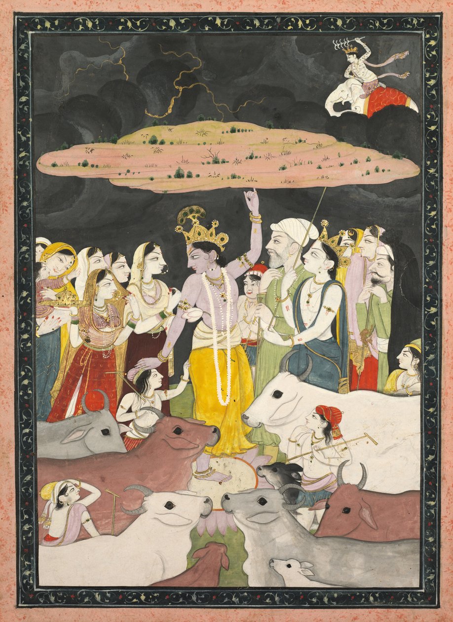 Krishna Elevando o Monte Govardhan de Unknown artist