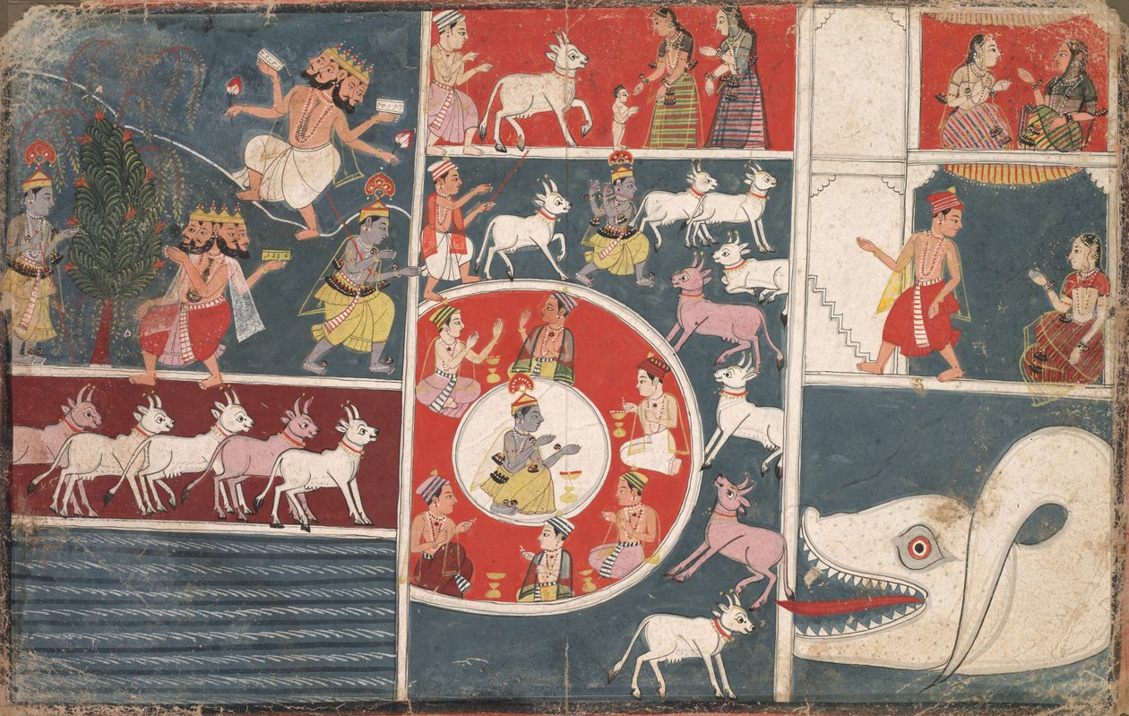 Krishna tocando a flauta e outros episódios do Bhagavata Purana de Unknown artist