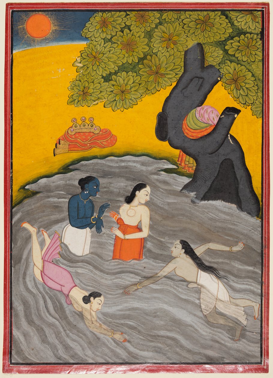 Krishna Brincando com as Gopis no Yamuna de Unknown artist