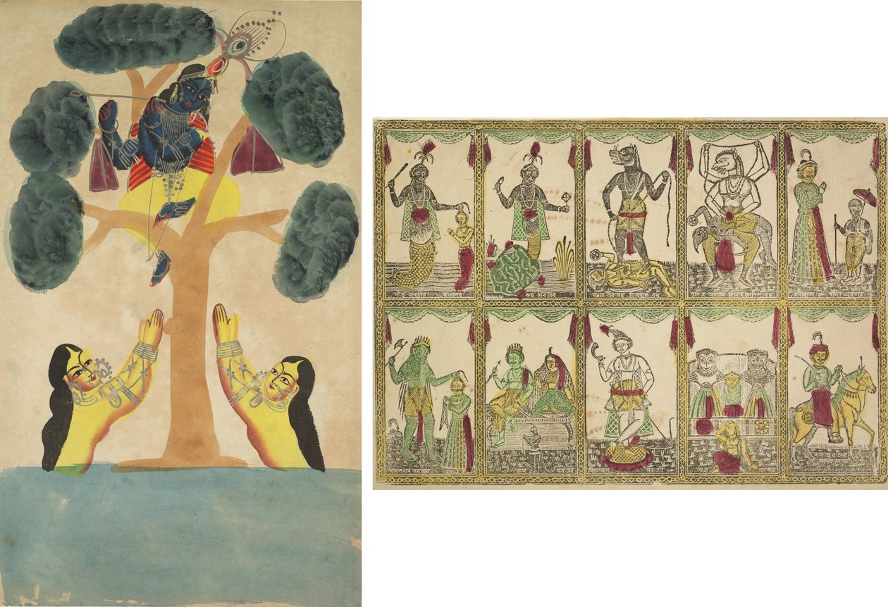 Krishna Rouba as Roupas das Vaqueiras (Gopis) (reto); Das Avataras, Dez Encarnações de Vishnu (verso) de Unknown artist