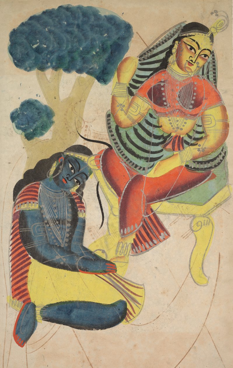 Krishna Acariciando os Pés de Radha (verso) de Unknown artist