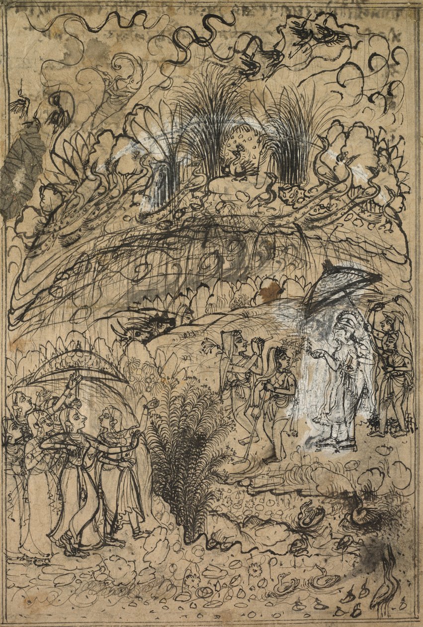 Krishna e Radha debaixo do tapete. govardã de Unknown artist