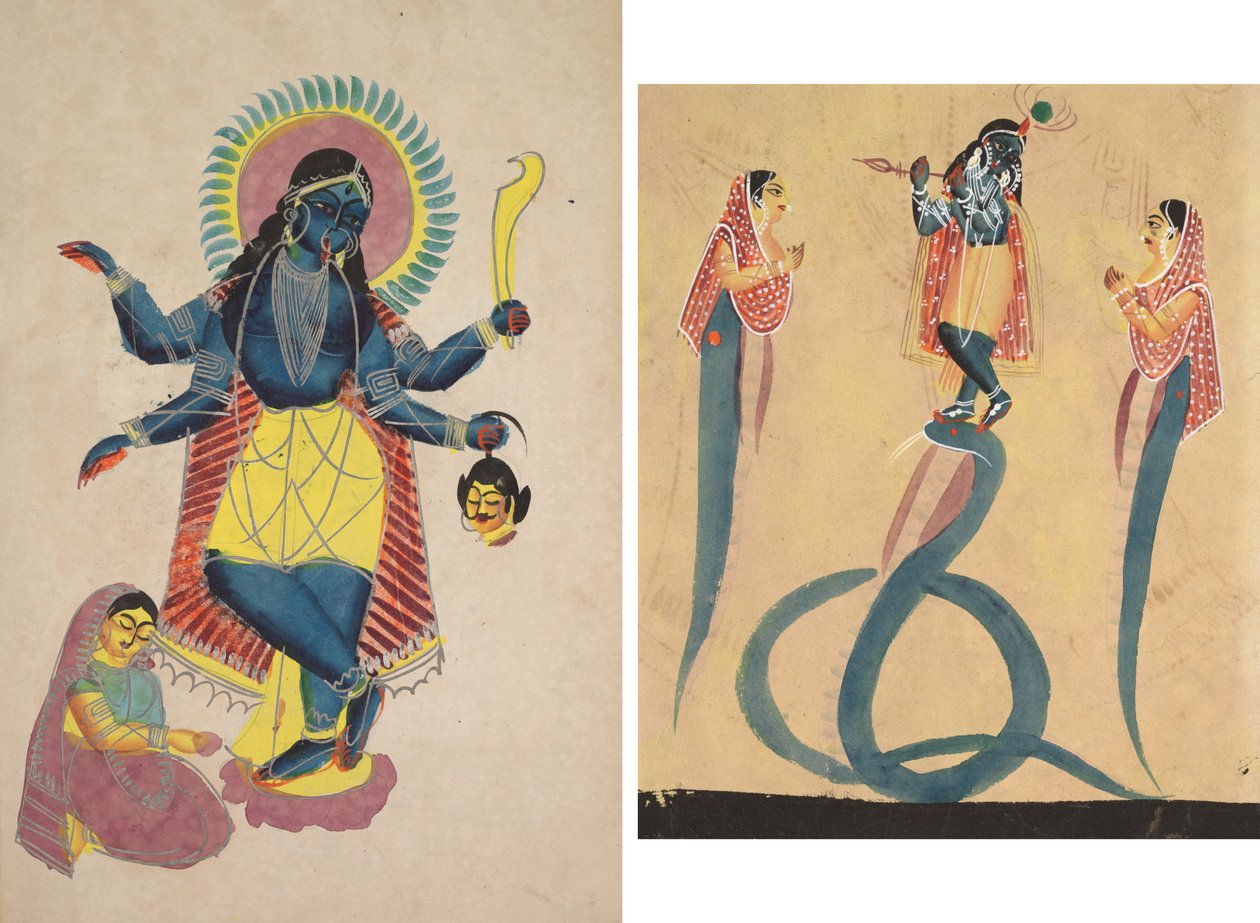 Krishna como Kali adorado por Radha (recta); Krishna Suprime a Kaliya Permeável (Verso) de Unknown artist