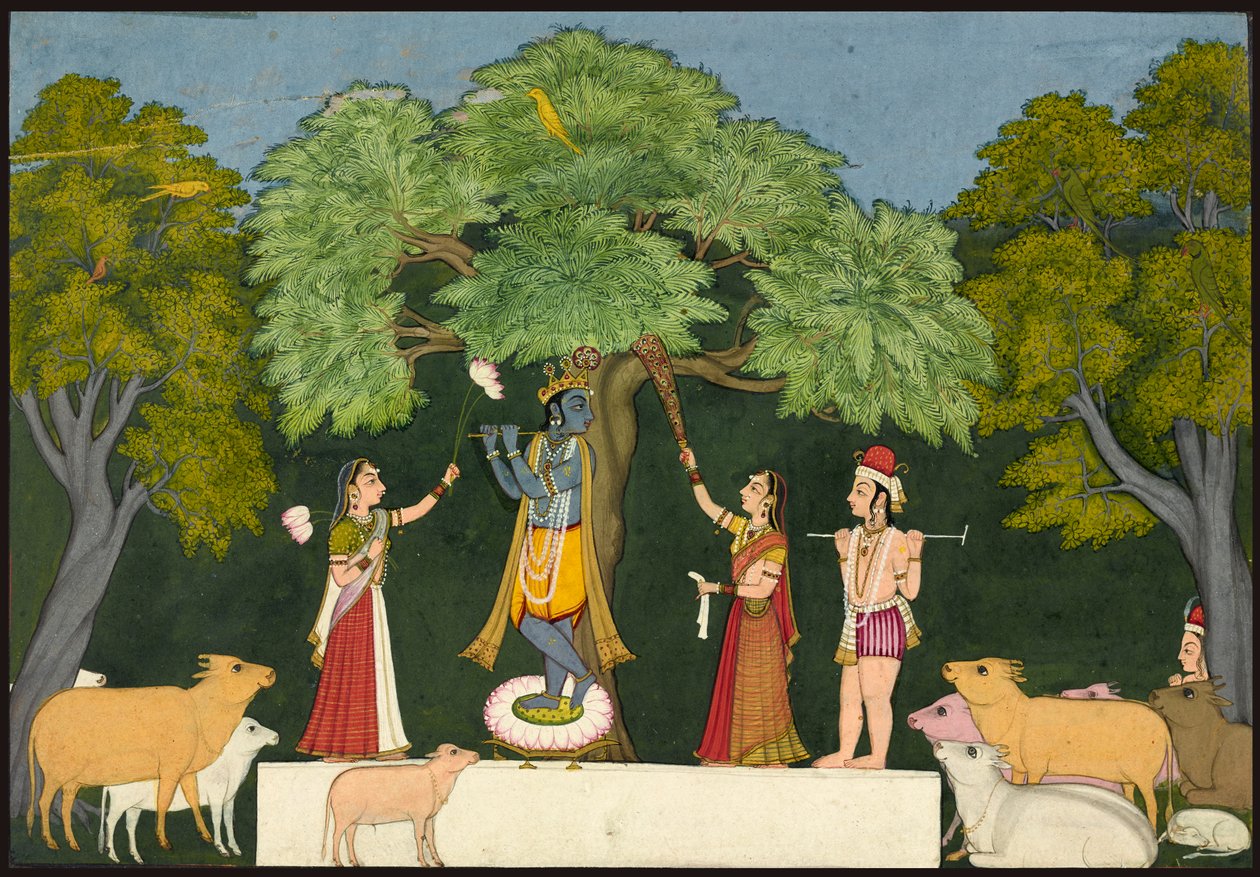 Krishna entretém seus companheiros de Unknown artist