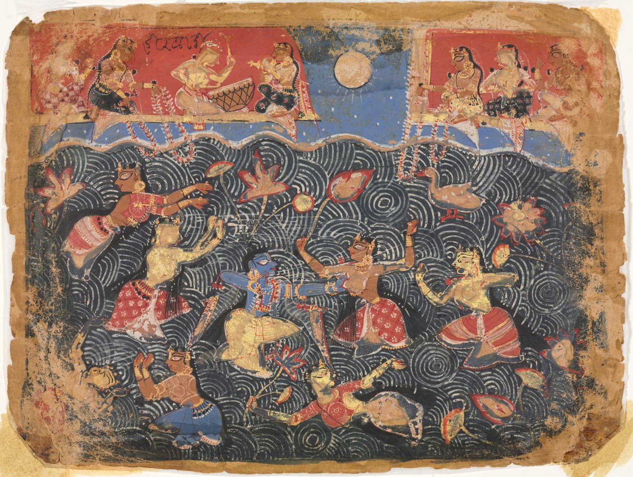 Krishna brincando com as gopis no rio Jumna, de um Bhagavata Purana de Unknown artist