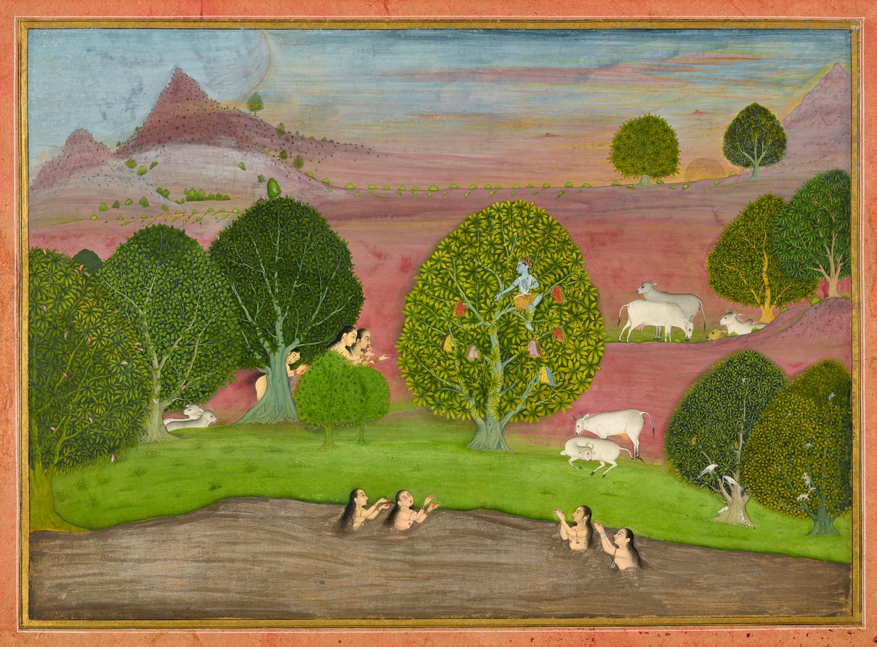 Krishna rouba as roupas das gopis, fólio de um <em>Bhagavata Purana</em> de Unknown artist