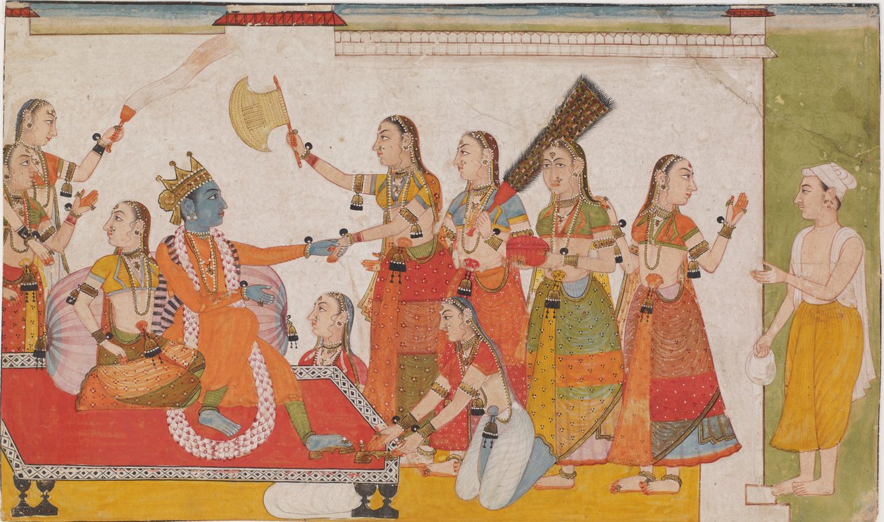 Krishna dando as boas-vindas a Sudama, de um <em>Bhagavata Purna</em> de Unknown artist