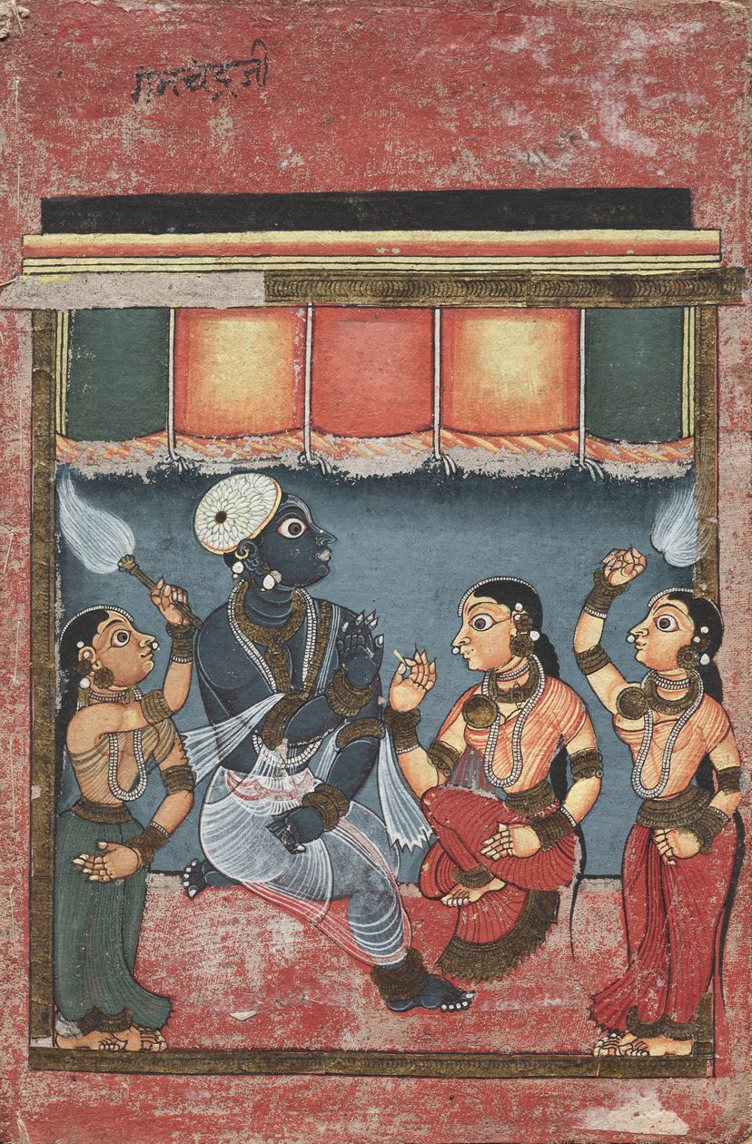 Krishna com Radha e dois atendentes (reto) de Unknown artist